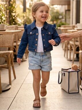 Nanette Lepore Dark Blue Ruffle-Shoulder Denim Jacket